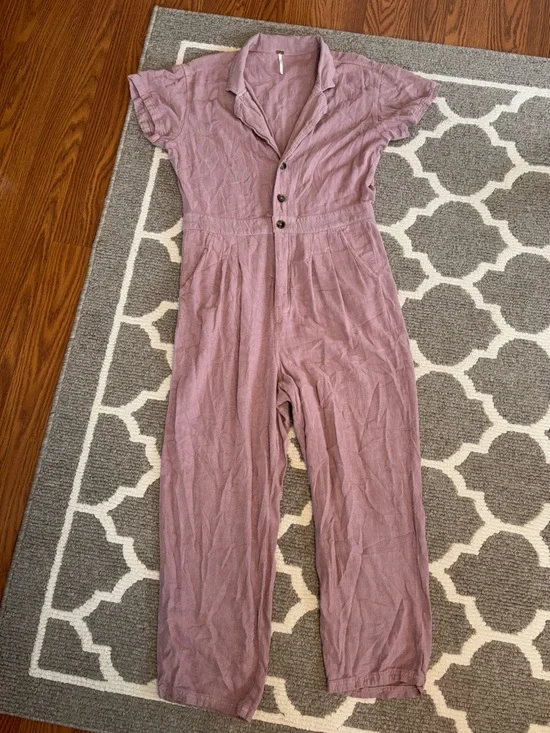 Free People Margot Short Sleeve Linen Coverall size medium - Picture 2 of 9